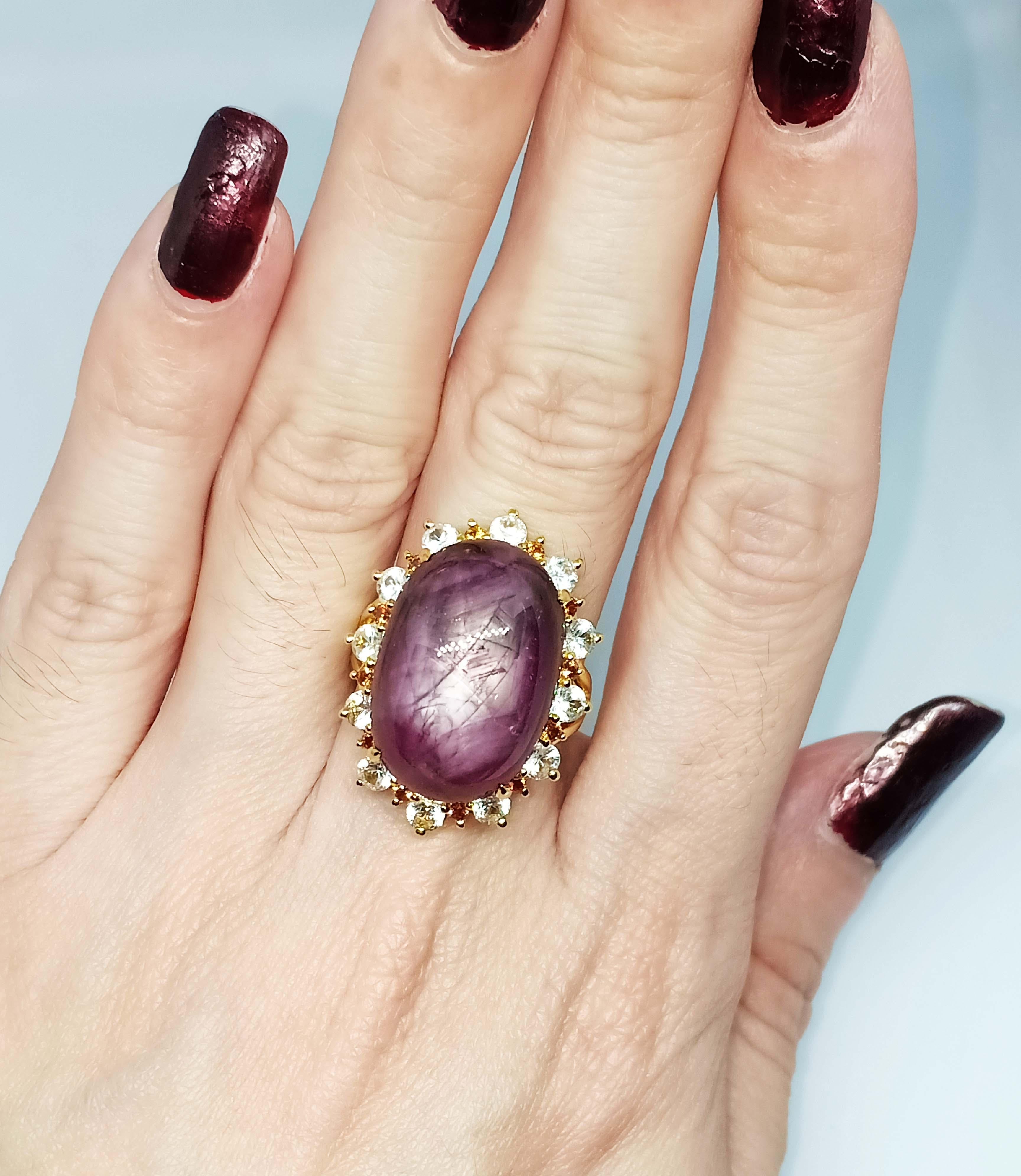 27.60cts Ruby star ring. Sterling Silver in 18K Gold Plated. For Sale 4