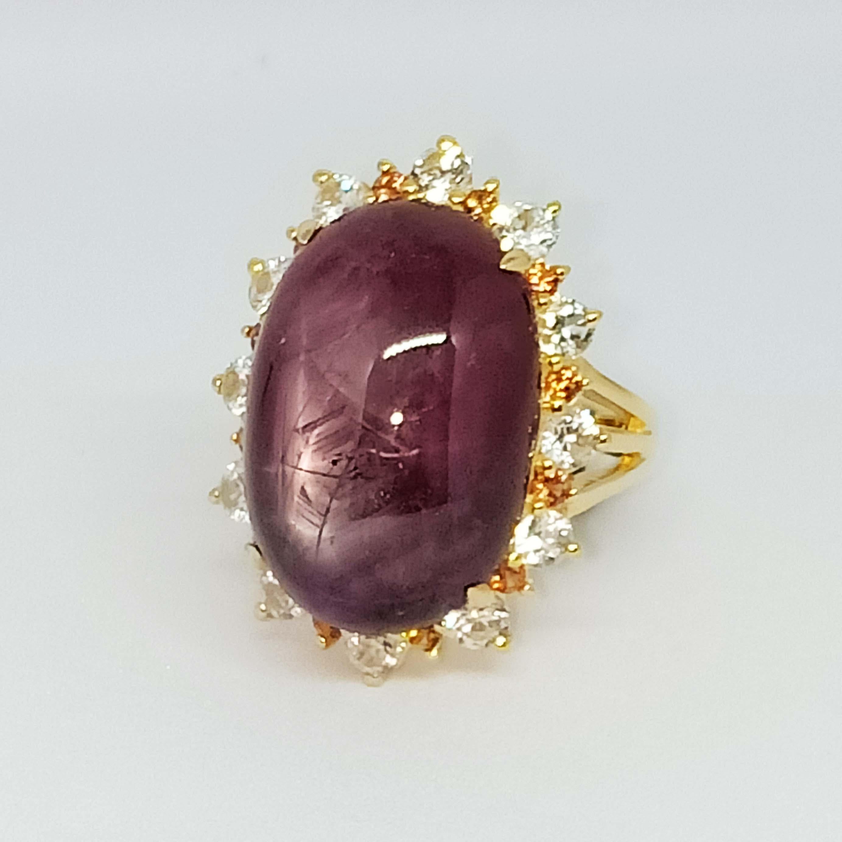 Baroque 27.60cts Ruby star ring. Sterling Silver in 18K Gold Plated. For Sale
