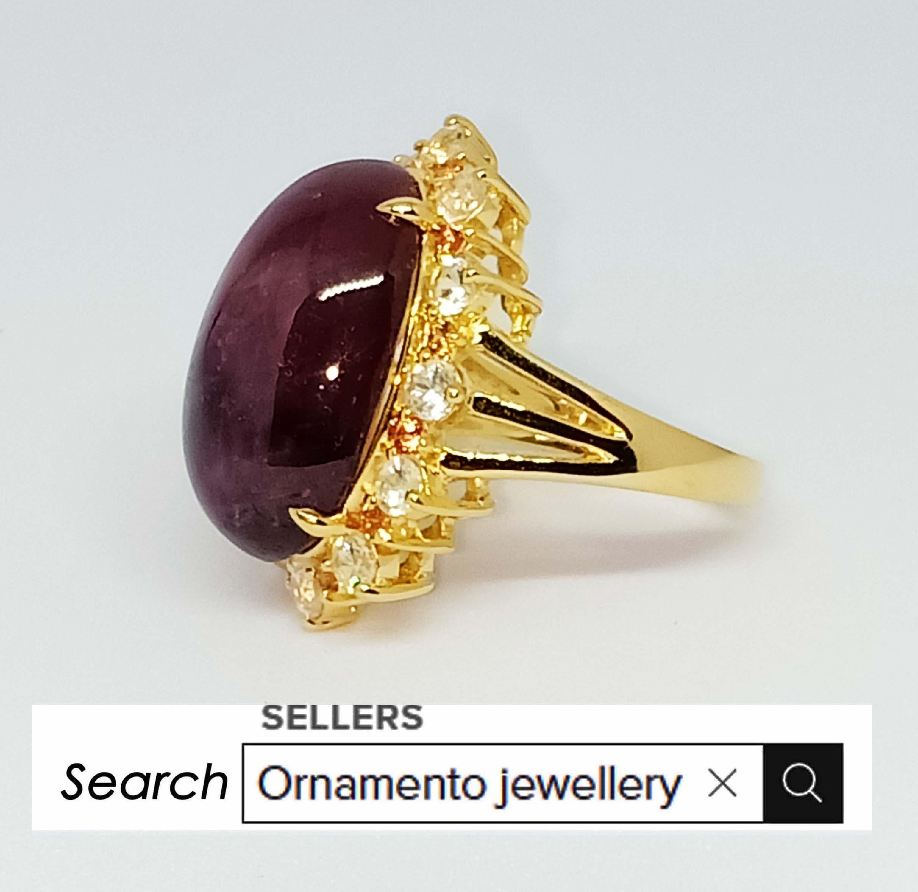 Cabochon 27.60cts Ruby star ring. Sterling Silver in 18K Gold Plated. For Sale