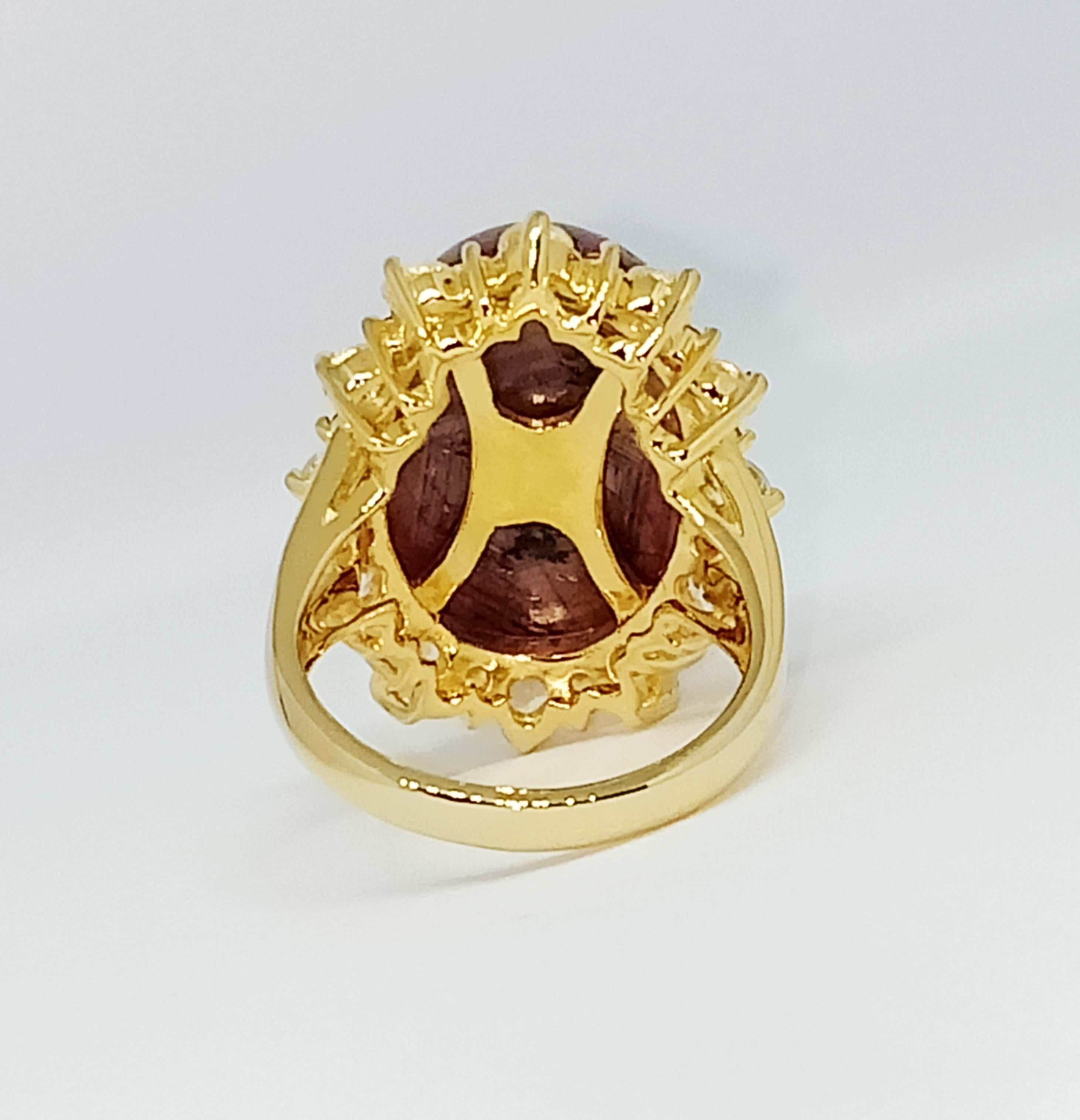 27.60cts Ruby star ring. Sterling Silver in 18K Gold Plated. In New Condition For Sale In Bangkok, TH