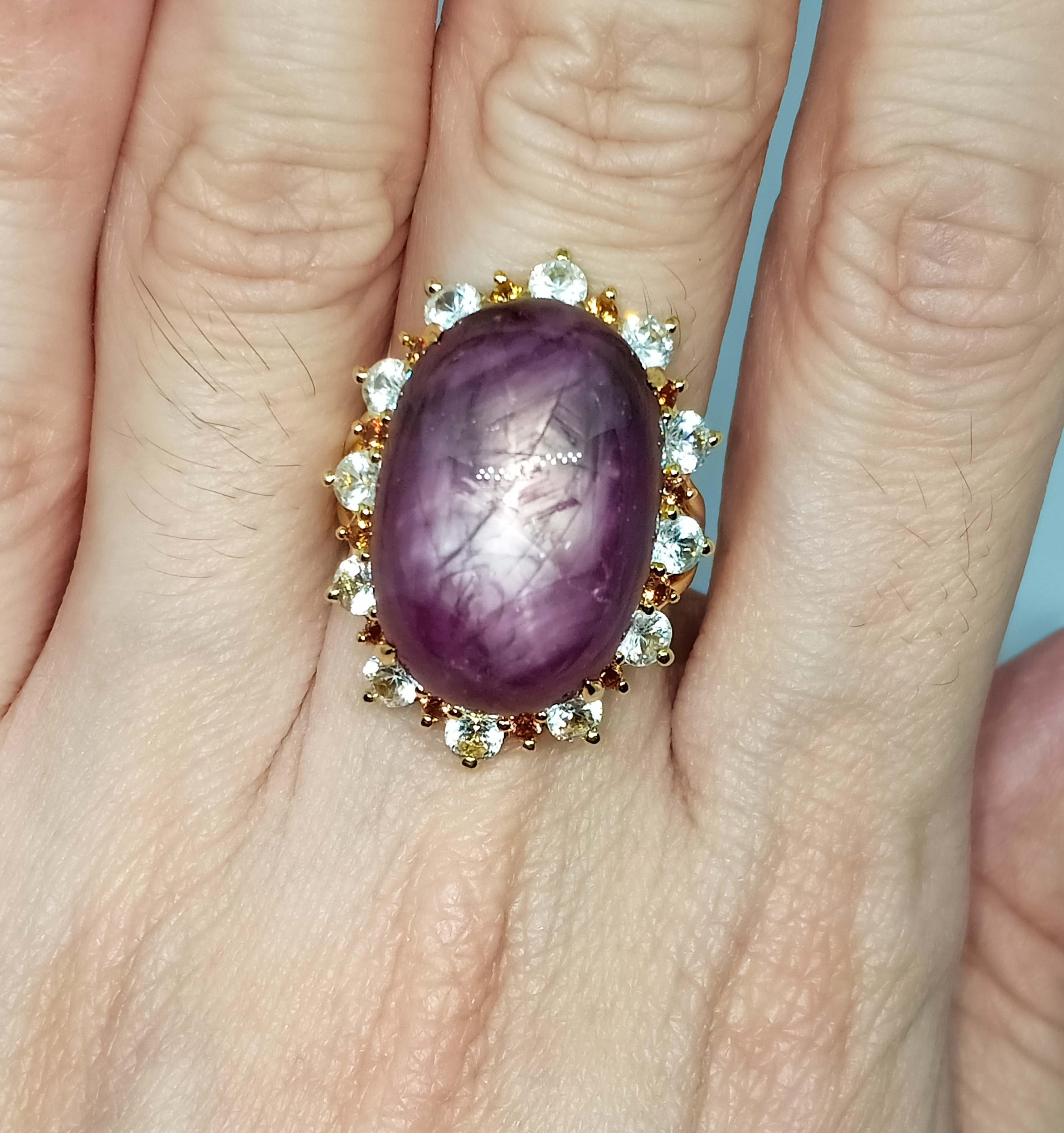 27.60cts Ruby star ring. Sterling Silver in 18K Gold Plated. For Sale 1