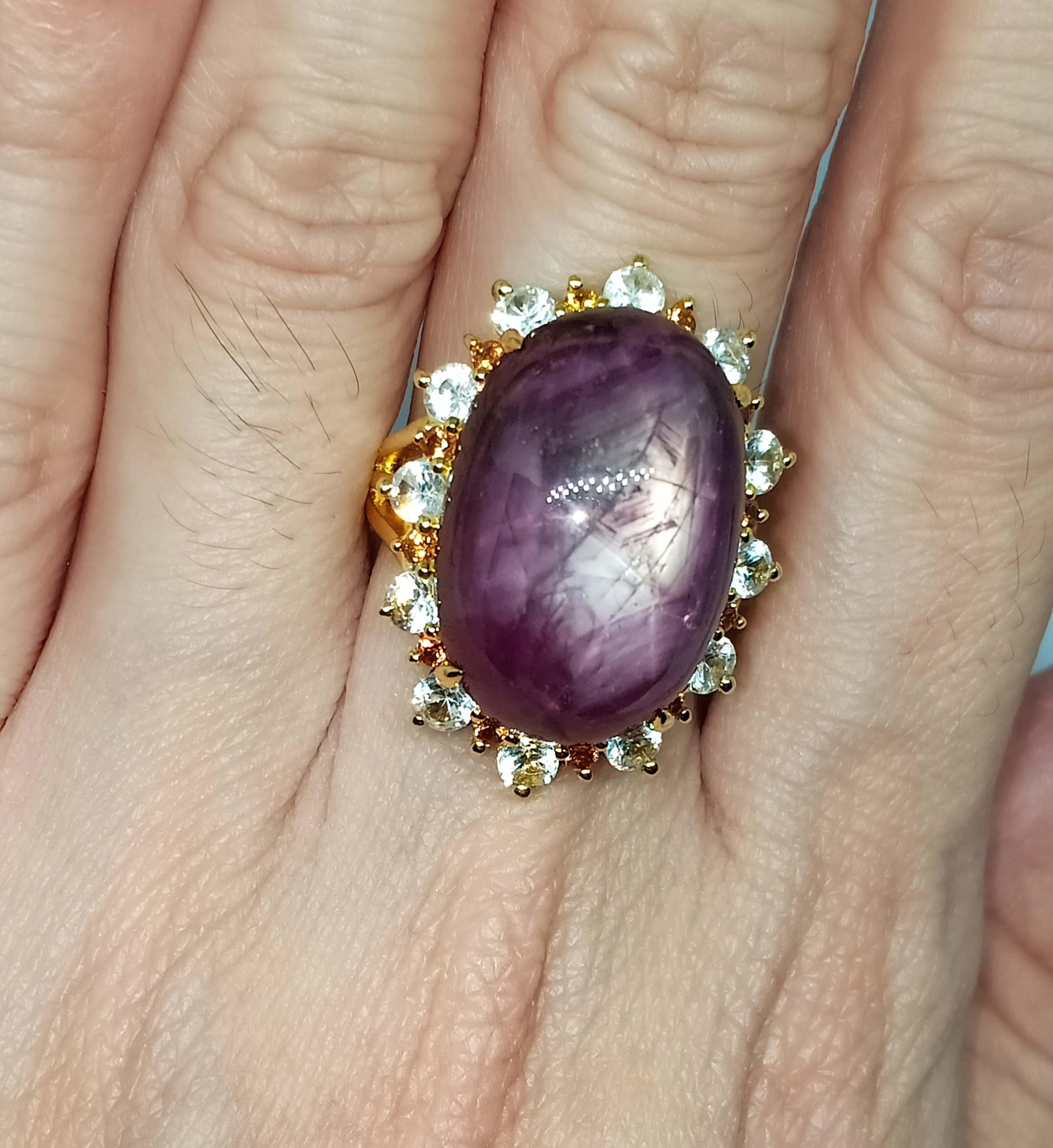 27.60cts Ruby star ring. Sterling Silver in 18K Gold Plated. For Sale 3