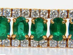 27.65 Carat Natural Vivid Green Emerald Diamond Bracelet F/VS 14 Karat Multirow