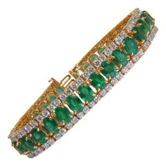 27.65 Carat Natural Vivid Green Emerald Diamond Bracelet F/VS 14 Karat Multirow*