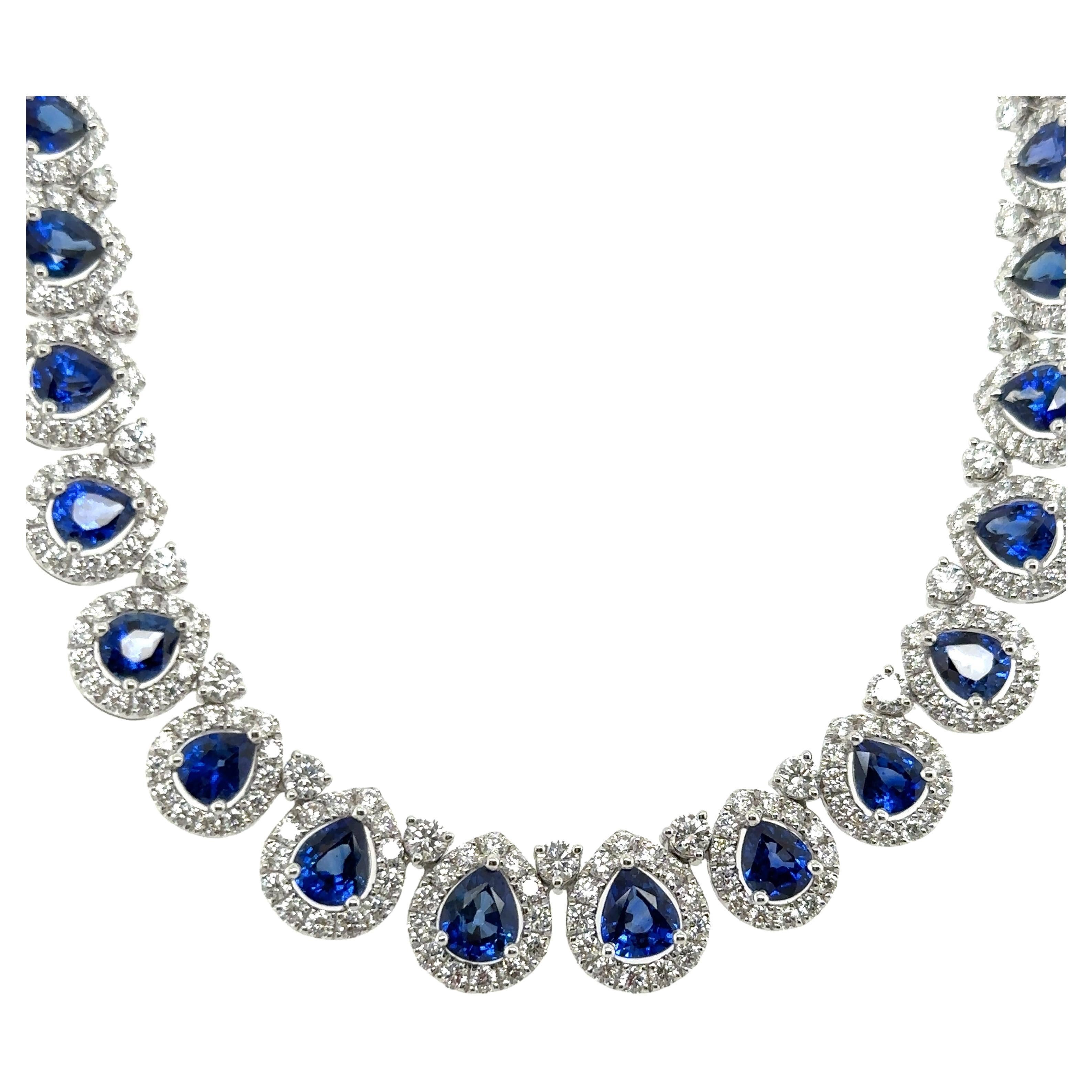 27.65 Carat Pear Shape Diamond and Royal Blue Sapphire Statement ...