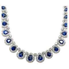 27.65 Carat Pear Shape Diamond and Royal Blue Sapphire Statement Necklace