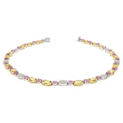 27.65ct Yellow Beryl Diamonds Oval Pink Sapphire Mixed Gold Gemstones Necklace