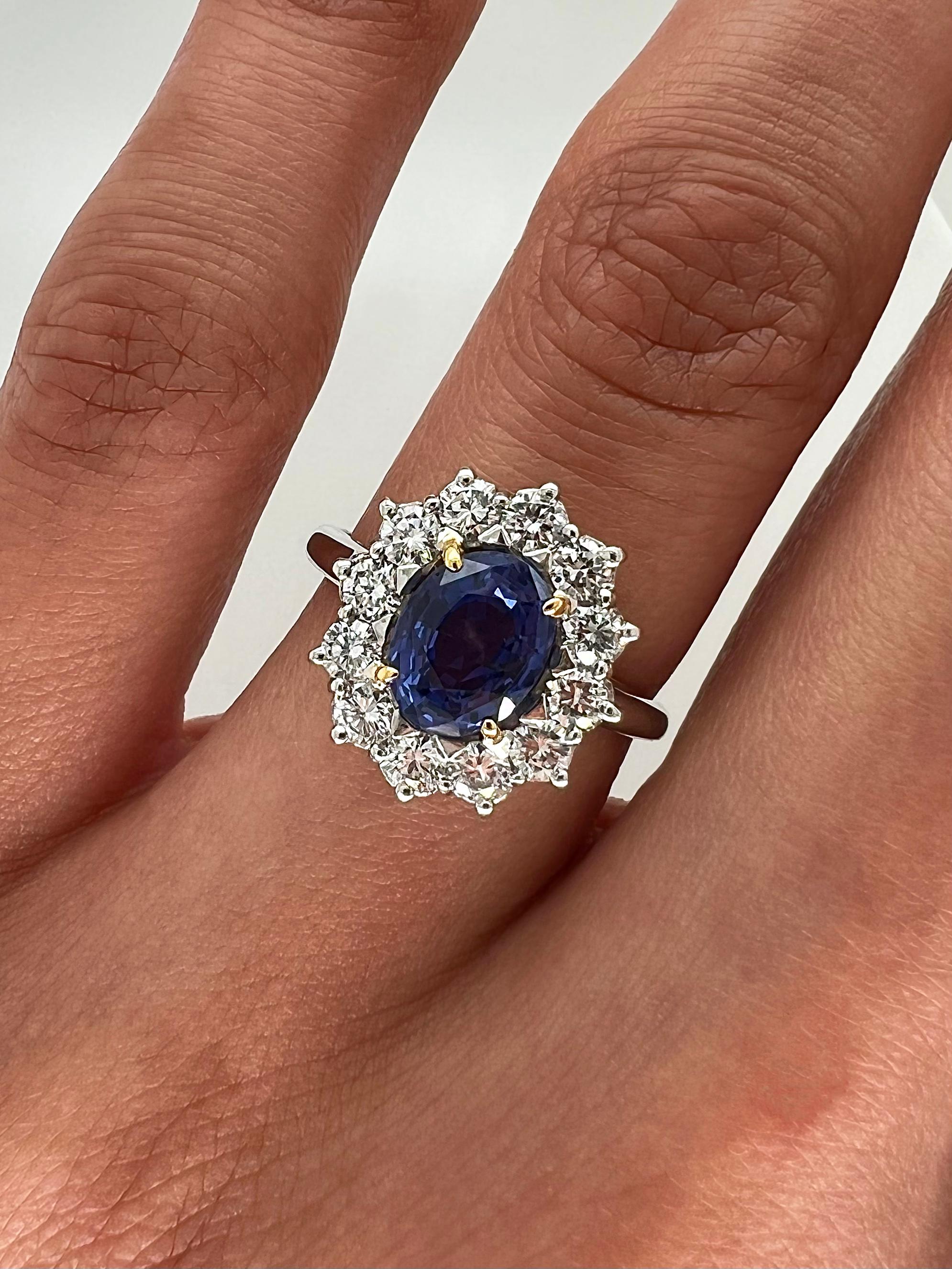 2.76 Total Carat Sapphire and Diamond Halo Ladies Engagement Ring GIA In New Condition For Sale In New York, NY