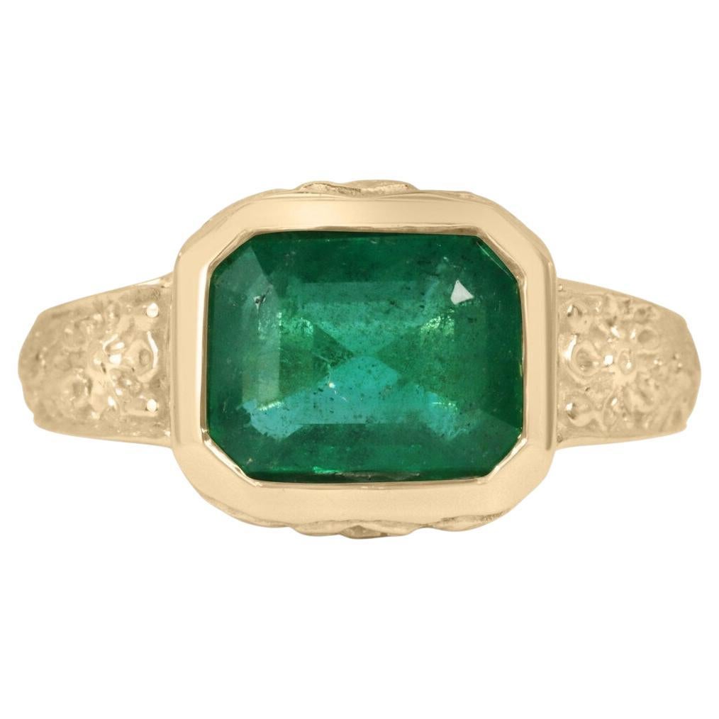 Anello con smeraldo floreale da est a ovest di 2,76 carati in oro verde brillante in vendita
