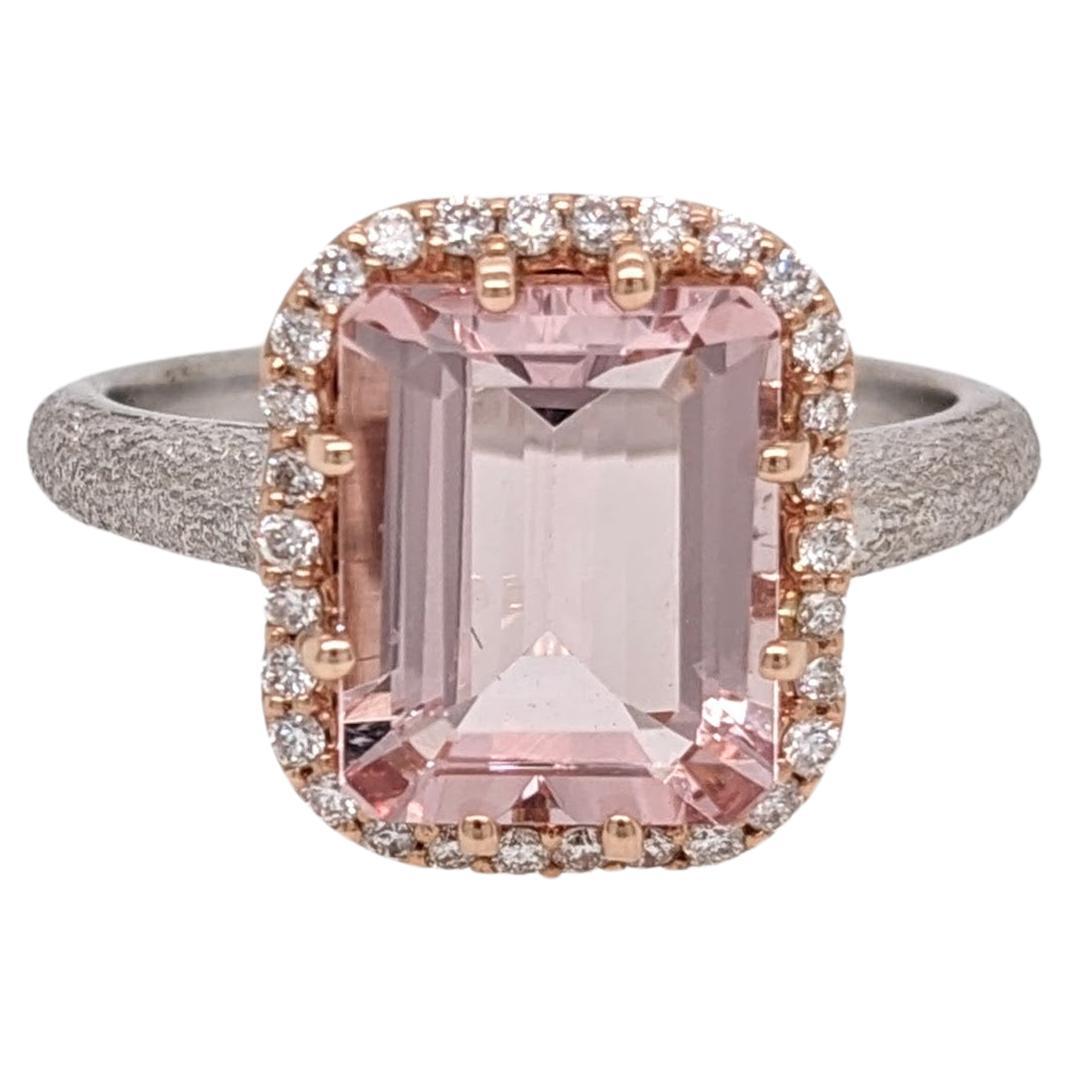 2.76ct Morganite w Diamond Accents in Solid 14K Dual Tone Gold Emerald Cut 10x8 For Sale