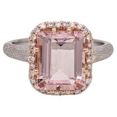 2.76ct Morganite w Diamond Accents in Solid 14K Dual Tone Gold Emerald Cut 10x8