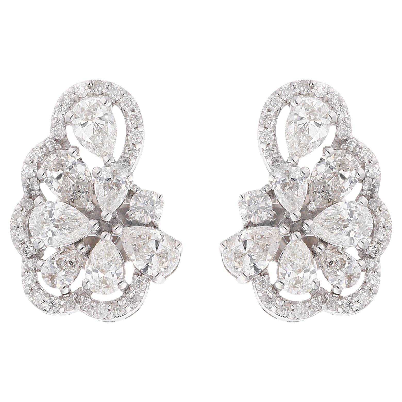 2.76Ct Pear and Round Natural Diamond Stud Earrings 14K White Gold Fine Jewelry