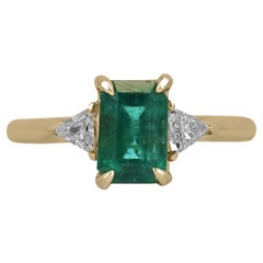 2.76tcw Dark Green Emerald Cut Emerald & Trillion Diamond 3 Stone Engagement Rin