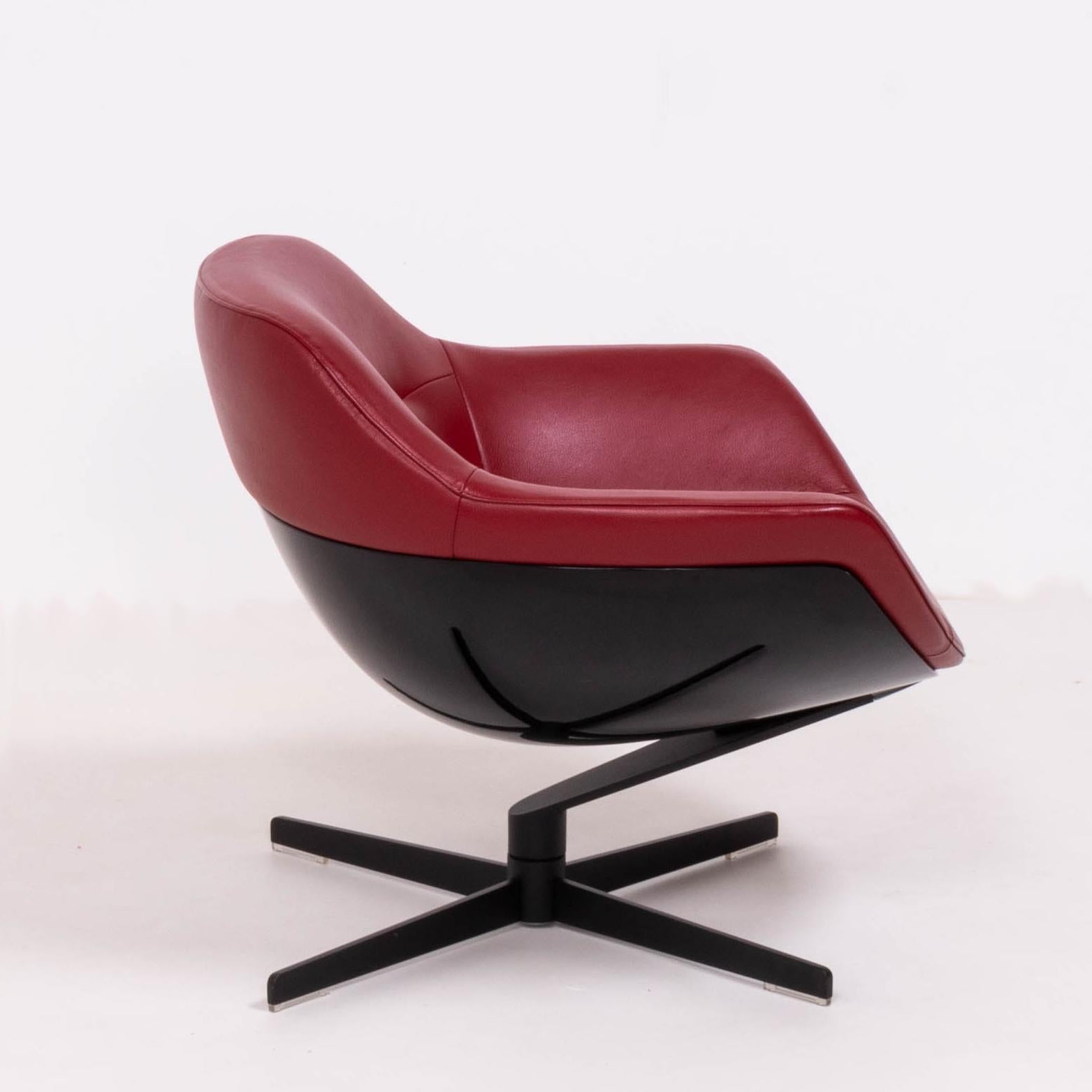 Italian Cassina by Jean-Marie Massaud, 277 Auckland Red Leather Lounge Swivel Chair