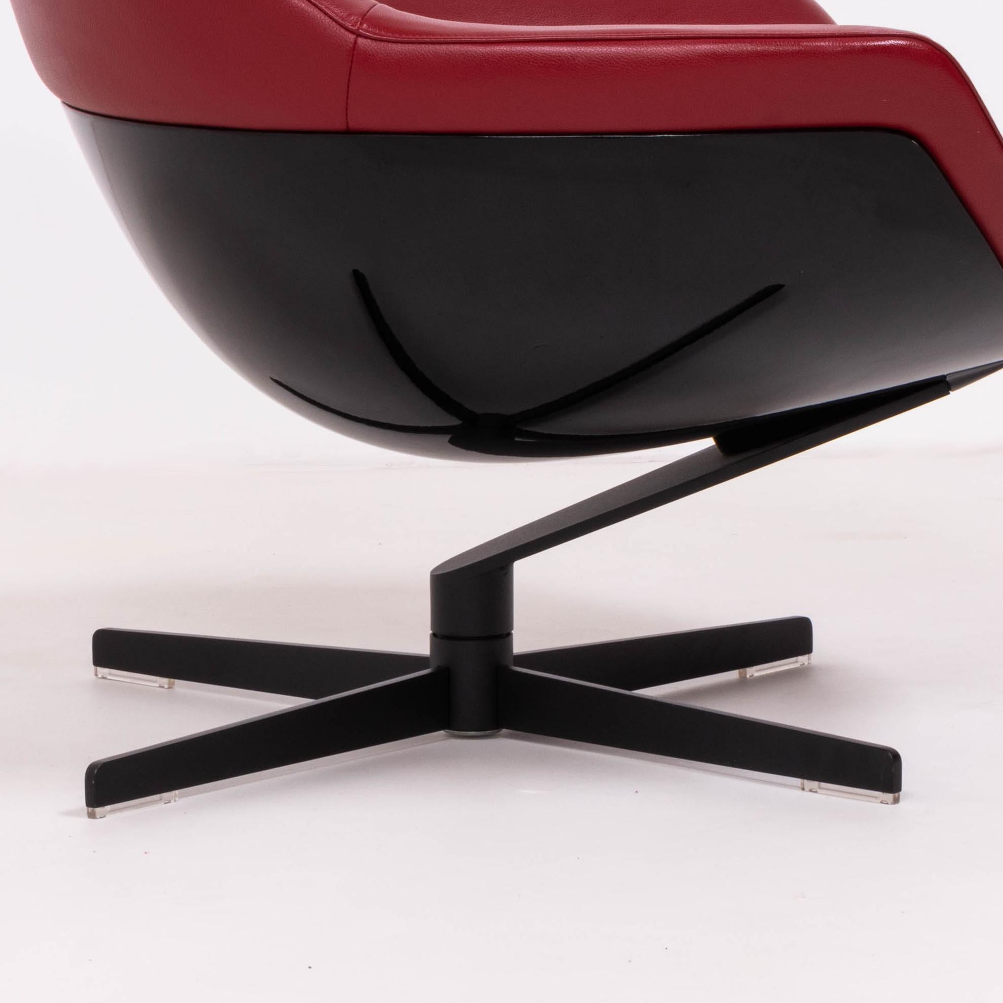 Cassina by Jean-Marie Massaud, 277 Auckland Red Leather Lounge Swivel Chair 1