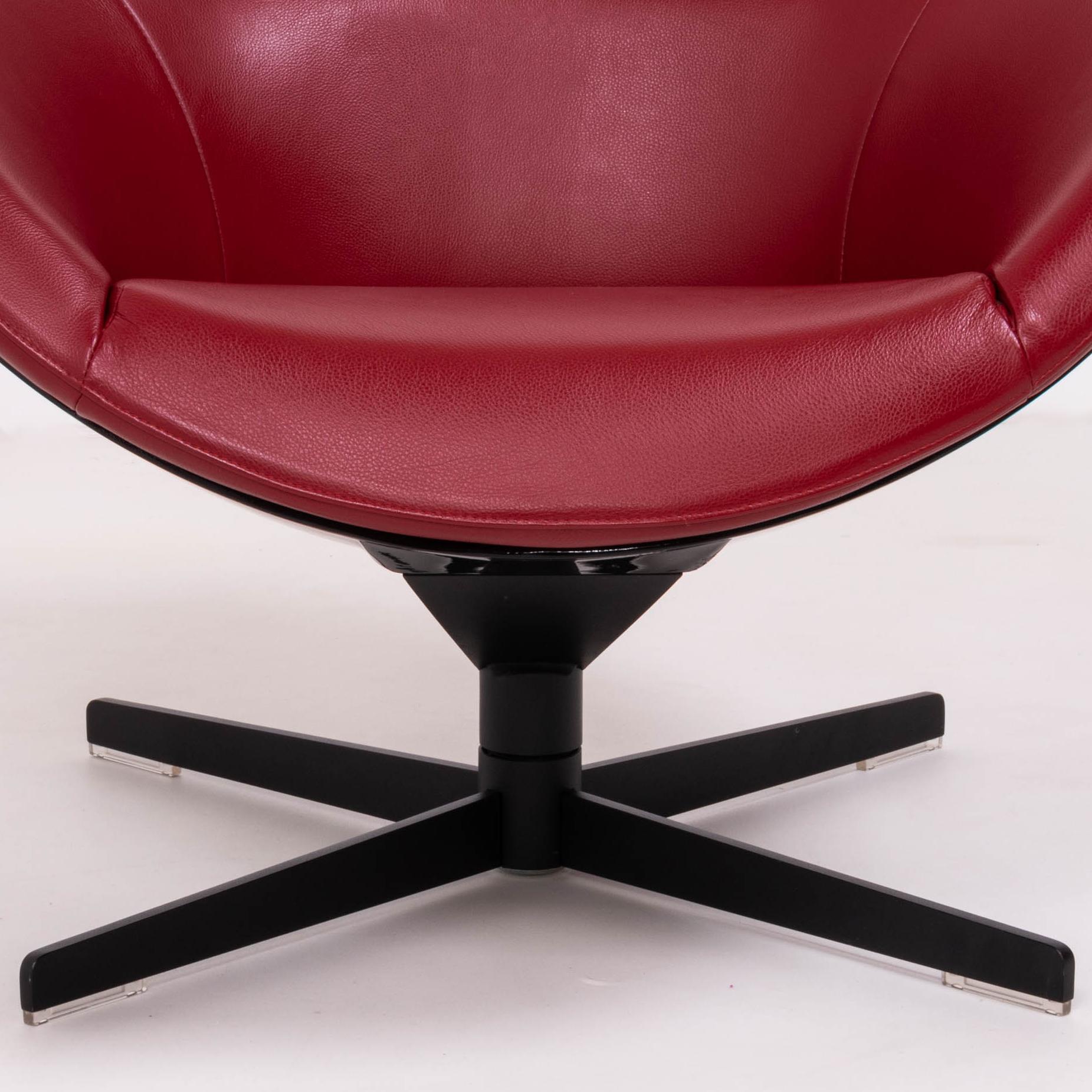 Cassina by Jean-Marie Massaud, 277 Auckland Red Leather Lounge Swivel Chair 3