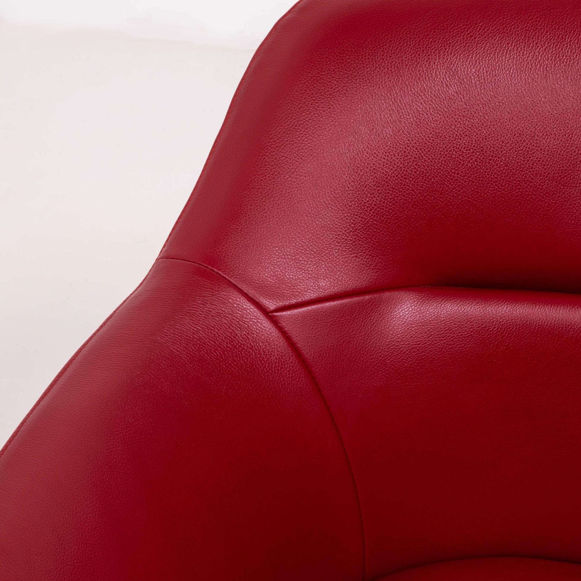 Cassina by Jean-Marie Massaud, 277 Auckland Red Leather Lounge Swivel Chair 4
