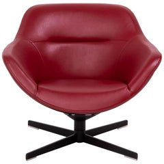 Cassina by Jean-Marie Massaud, 277 Auckland Red Leather Lounge Swivel Chair