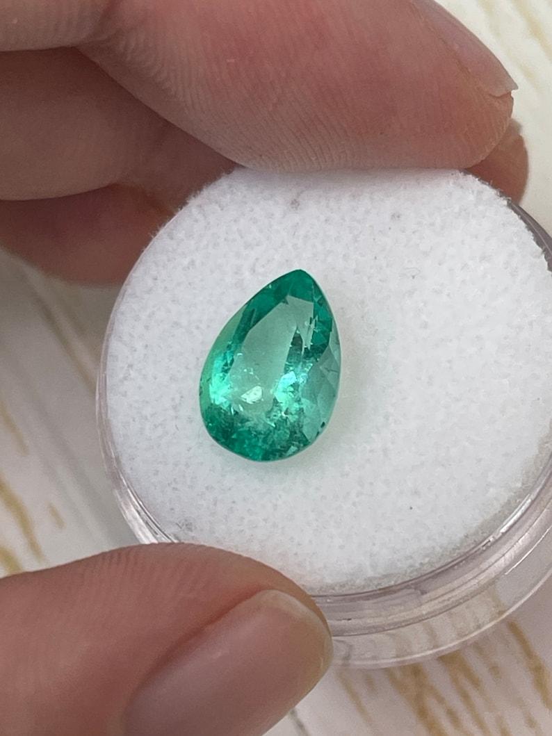 Modern 2.77 Carat 11x8 Bubbly Colombian Emerald - Pear-Cut May Birthstone Loose Gem For Sale
