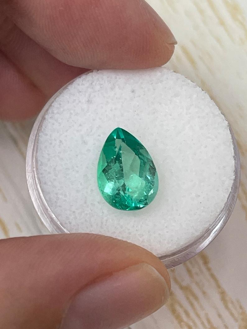 Pear Cut 2.77 Carat 11x8 Bubbly Colombian Emerald - Pear-Cut May Birthstone Loose Gem For Sale