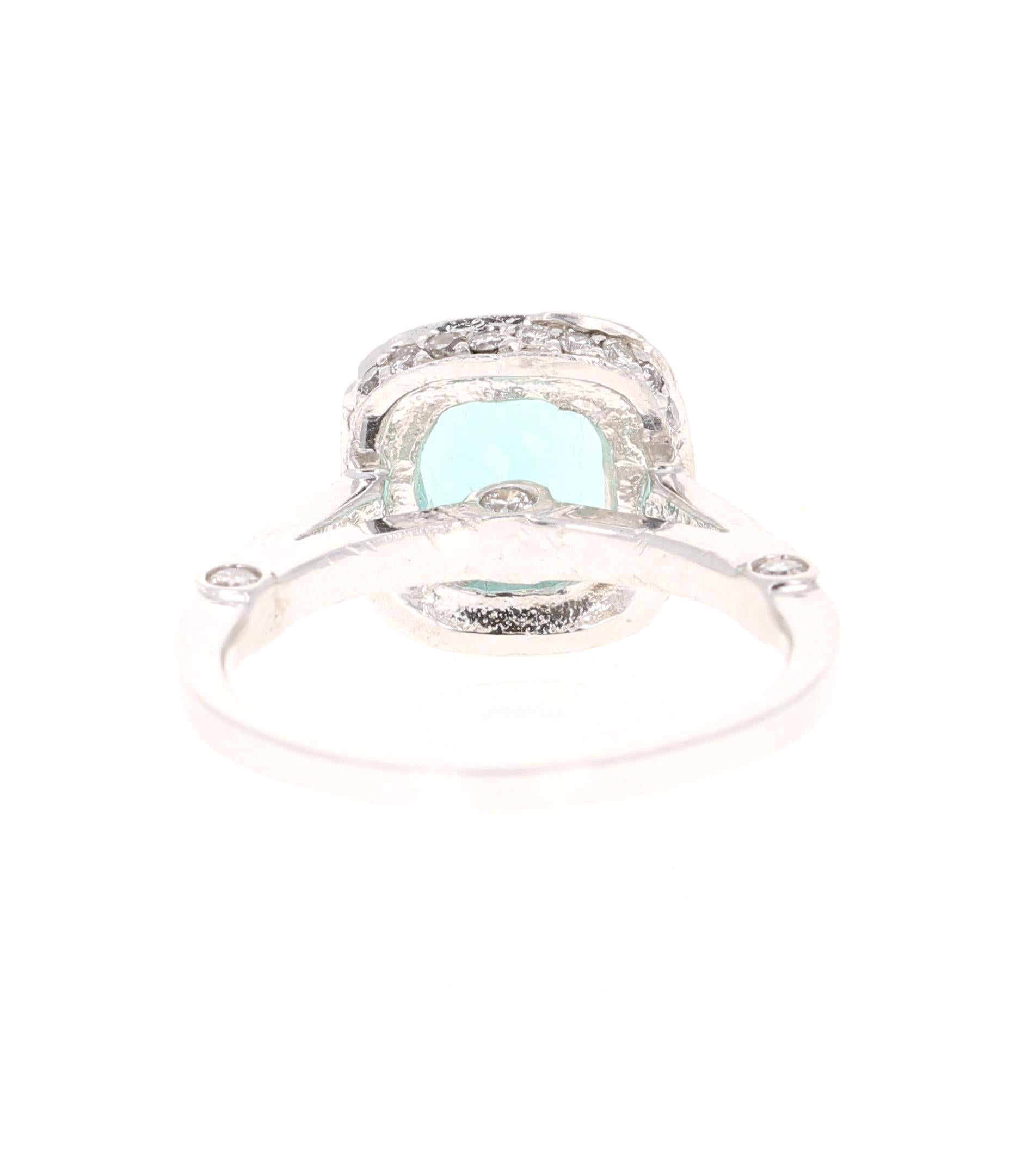 Contemporary 2.77 Carat Apatite Diamond Ring 14 Karat White Gold Ring