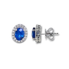 2.77 Carat Blue Sapphire Round Diamond White Gold Earrings