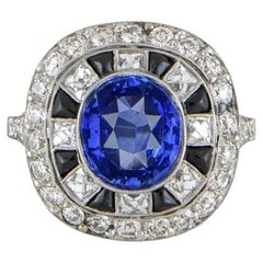 2.77 Carat Ceylon Sapphire GIA and Diamond Platinum Statement Fine Estate Ring
