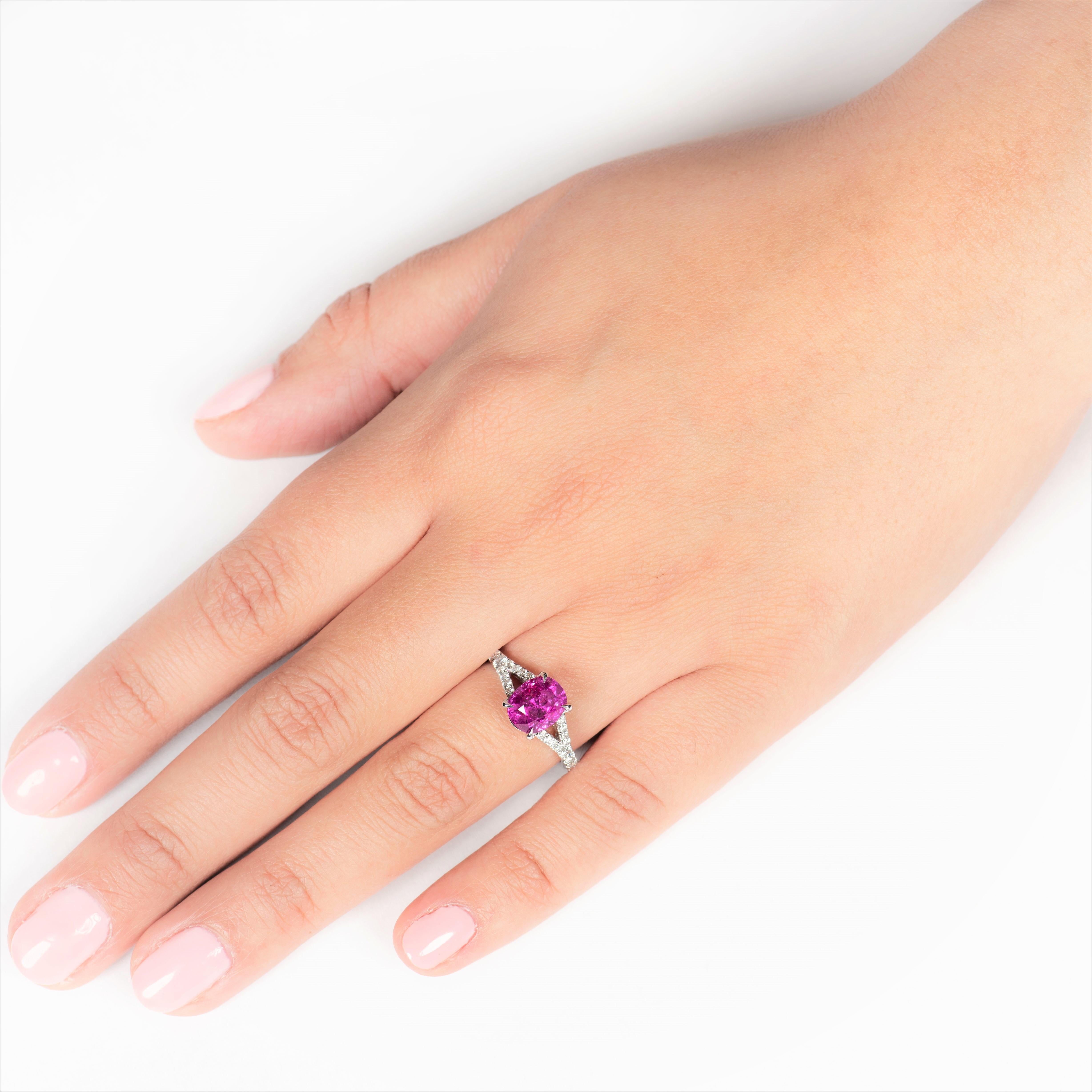 Women's 2.77 Carat Cushion Cut Natural Pink Burma Sapphire 'GIA' and Diamond Ring, 18K