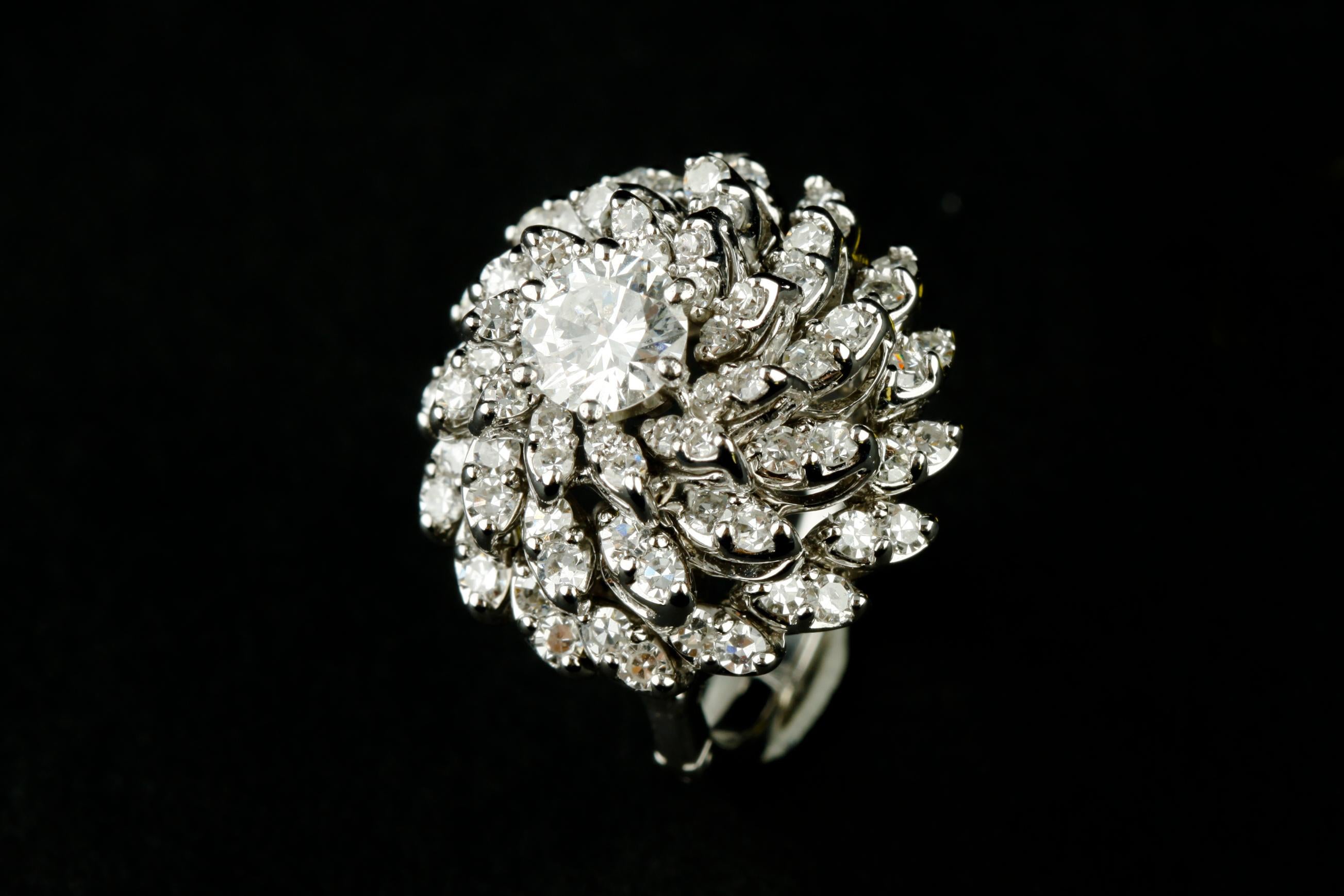 Modern 2.77 Carat Diamond Dome Cocktail Ring in White Gold For Sale