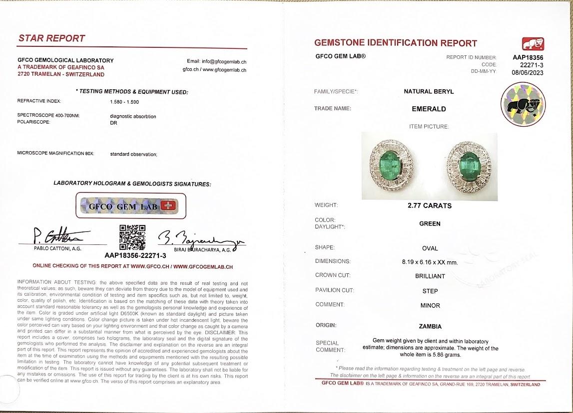2.77 Ct Zambian Emerald & Diamonds studded Statement Stud Earrings in 18K Gold For Sale 5
