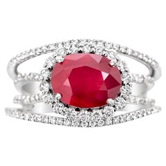 2.77 Carat GIA Certified No Heat Oval Ruby and 0.62 Carat Diamond Platinum Ring