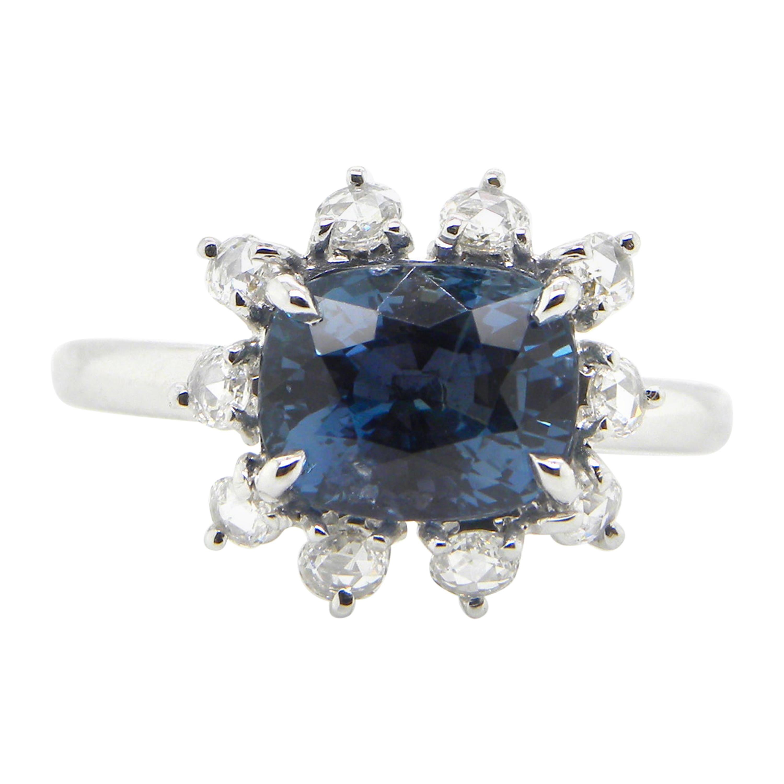 2.77 Carat GRS Certified Unheated Burmese Sapphire and Diamond Engagement Ring