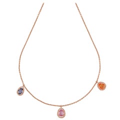 2.77 Carat Multi-Sapphire and Diamond Necklace Studded in 18 Karat Rose Gold