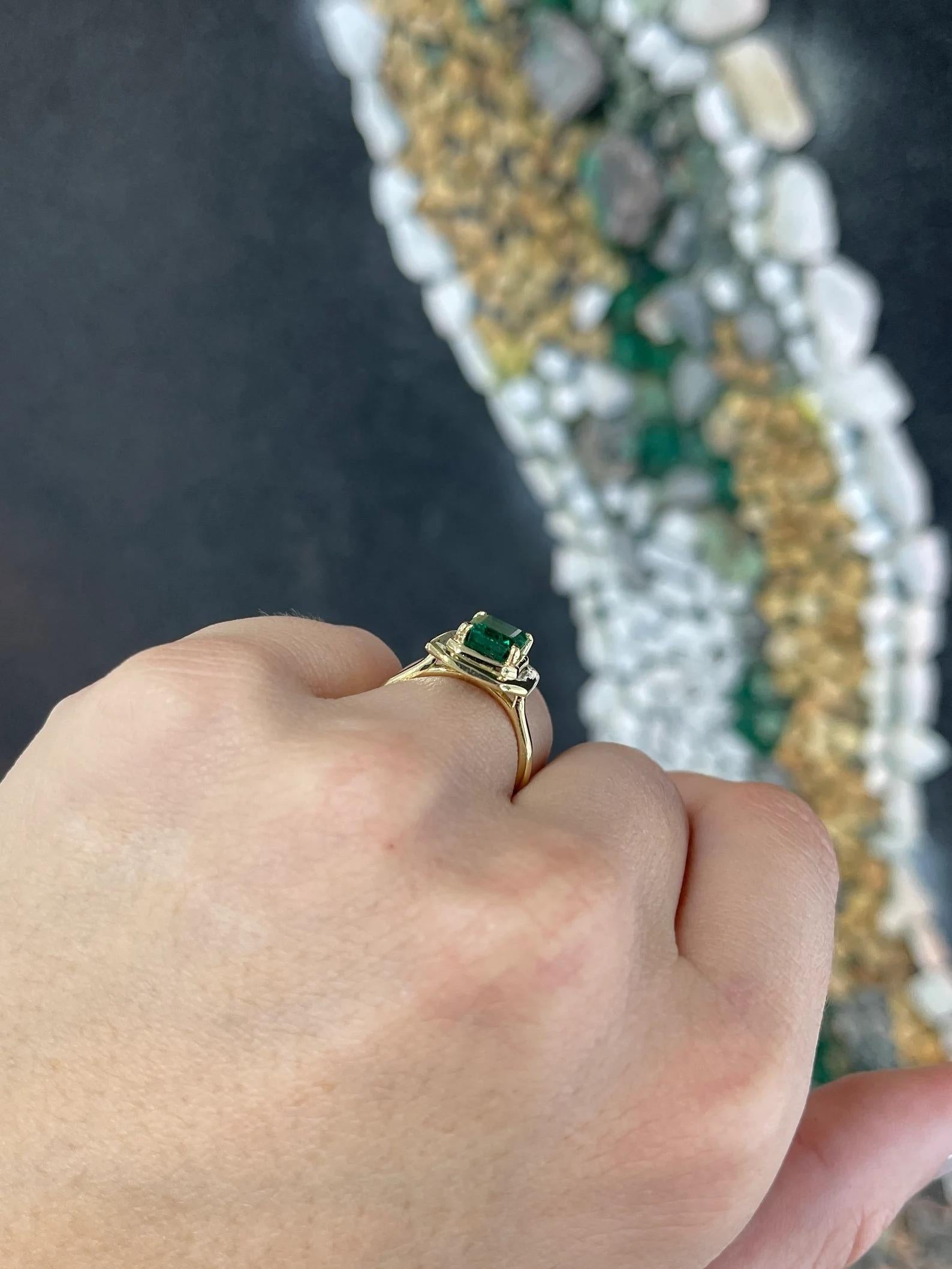 half bezel emerald cut ring