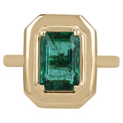 2.77 Carat Natural Emerald Four Prong Half Bezel Set Mossy Green Ring 18K