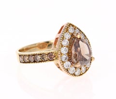 2.77 Carat Natural Pear Cut Brown Diamond White Diamond Gold Engagement Ring
