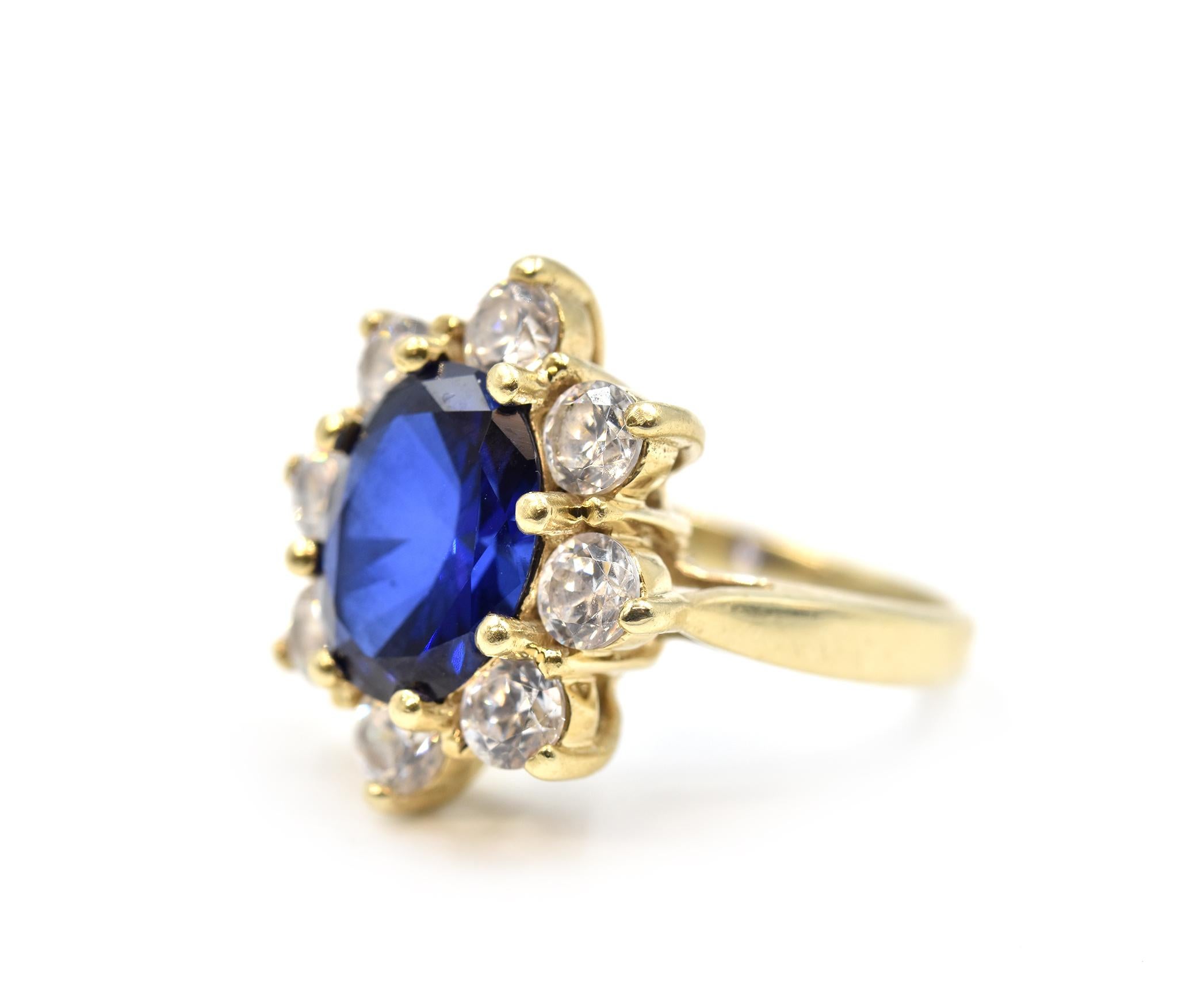 2.77 Carat Oval Cut Sapphire and Diamond Ring 10 Karat Yellow Gold In Excellent Condition In Scottsdale, AZ