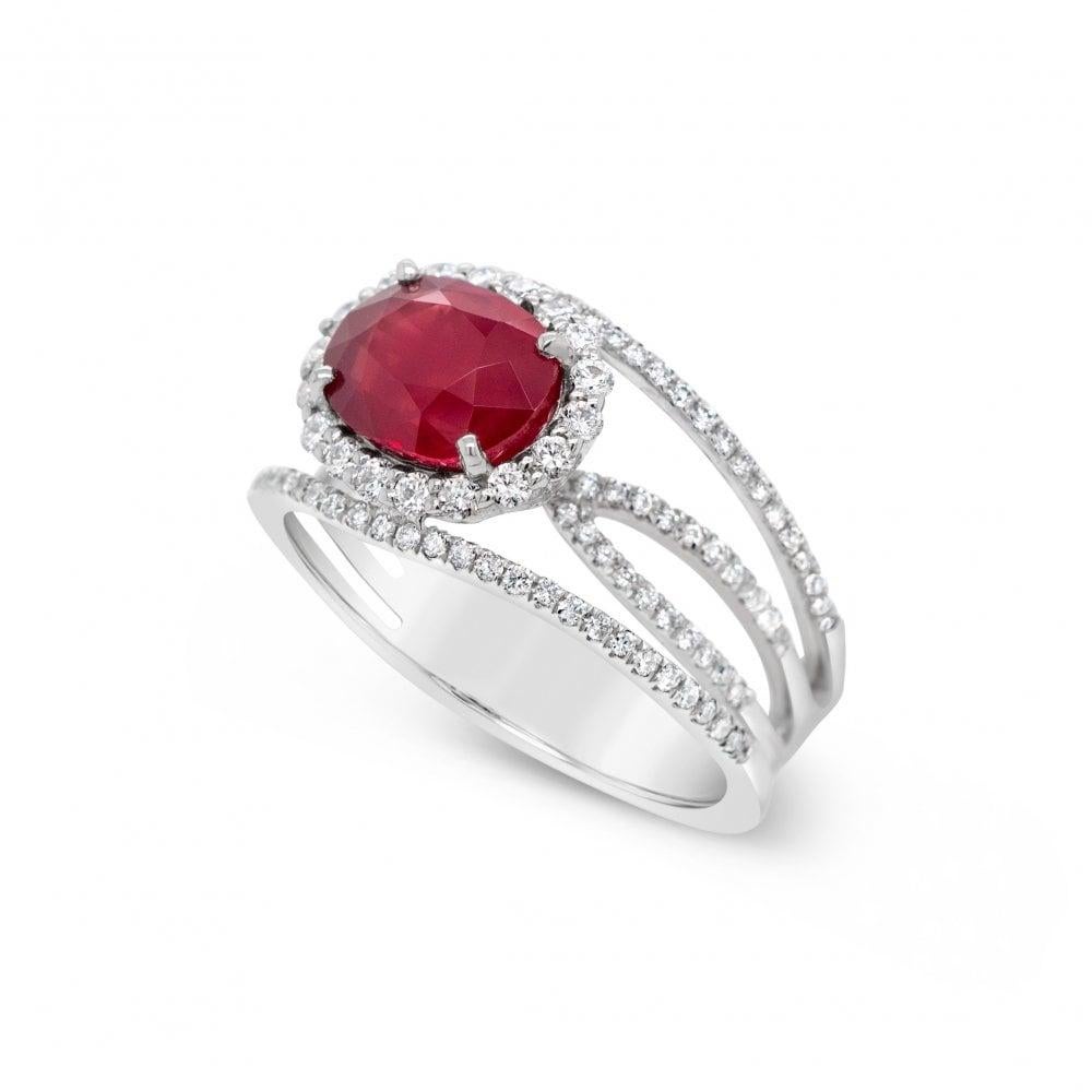 Oval Cut 2.77 Carat GIA Certified No Heat Oval Ruby and 0.62 Carat Diamond Platinum Ring For Sale