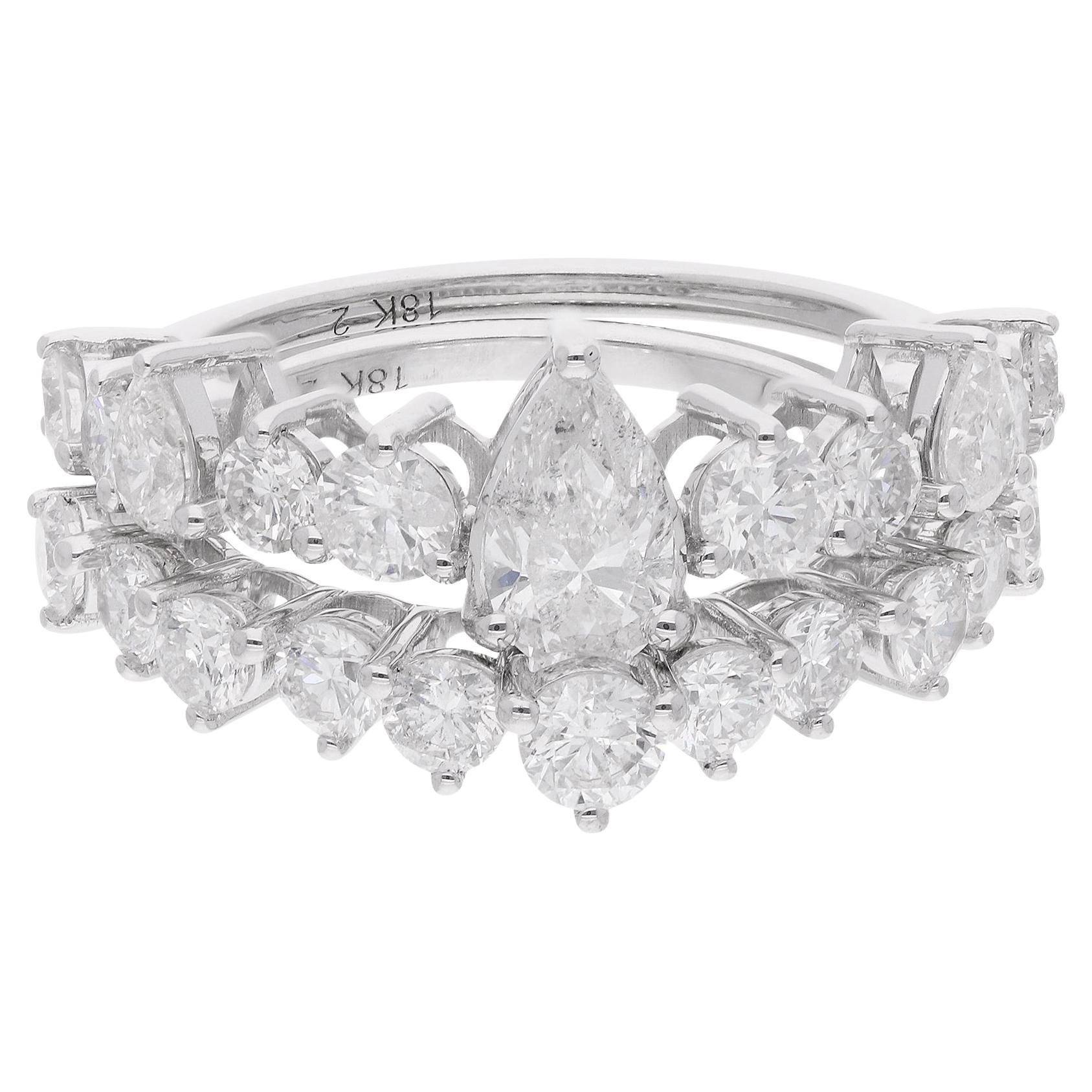 2.77 Carat Pear
Round Diamond Two Ring Set 14 Karat White Gold Fine Jewelry