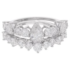 2.77 Carat Pear
Round Diamond Two Ring Set 14 Karat White Gold Fine Jewelry