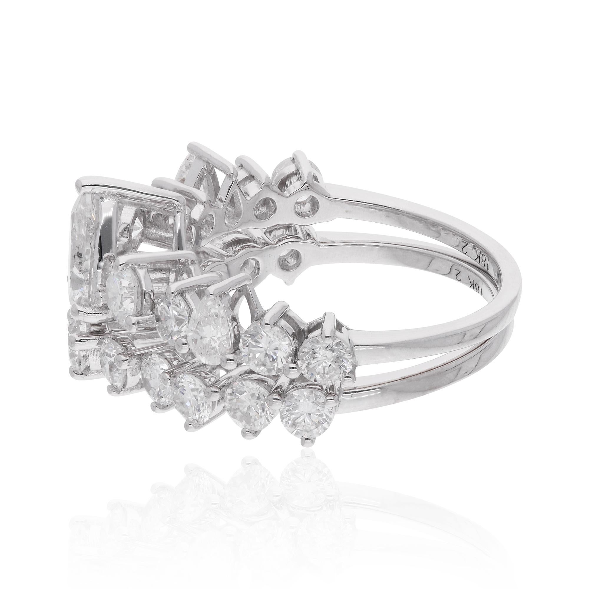 Crafted from the finest 18 karat white gold, each ring in the set exudes a sense of timeless sophistication and understated luxury. The cool, silvery hue of the white gold provides the perfect backdrop to showcase the brilliance of the diamonds,