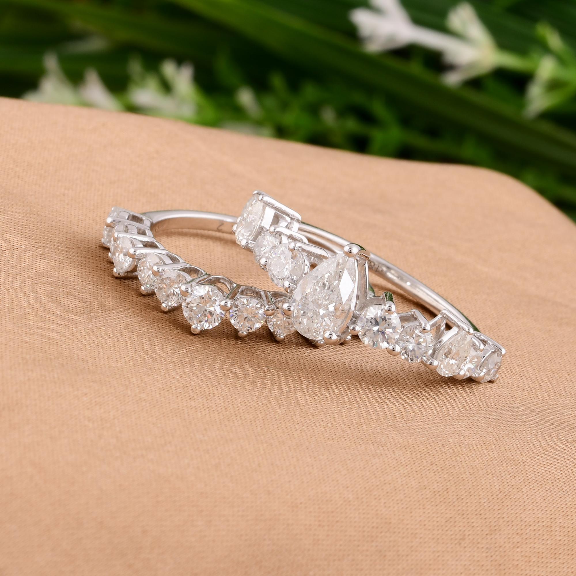 Modern 2.77 Carat Pear & Round Diamond Two Ring Set 18 Karat White Gold Fine Jewelry For Sale