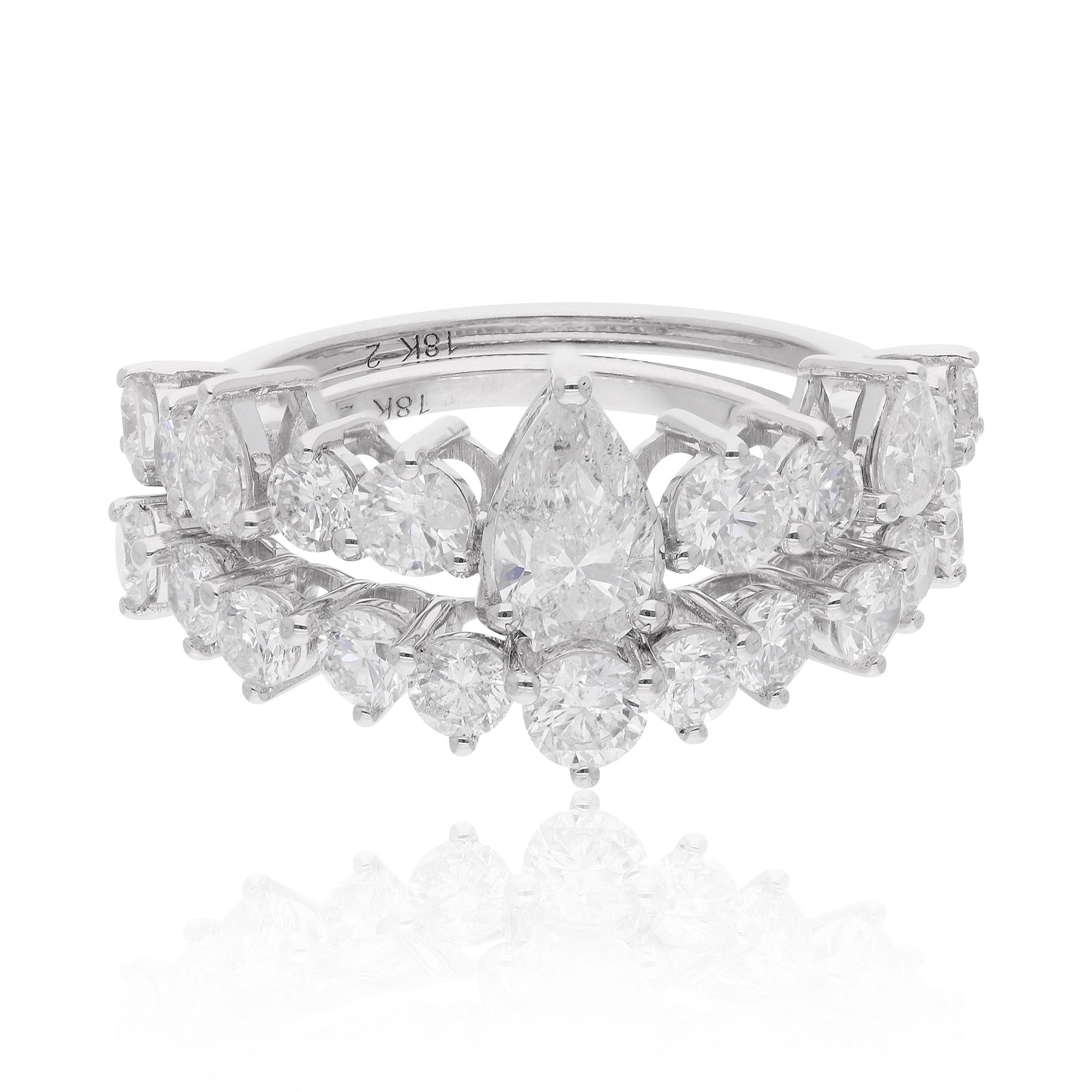 Im Angebot: 2,77 Karat birnenförmiger & runder Diamant Zwei-Ring aus 18 Karat Weißgold feiner Schmuck () 4