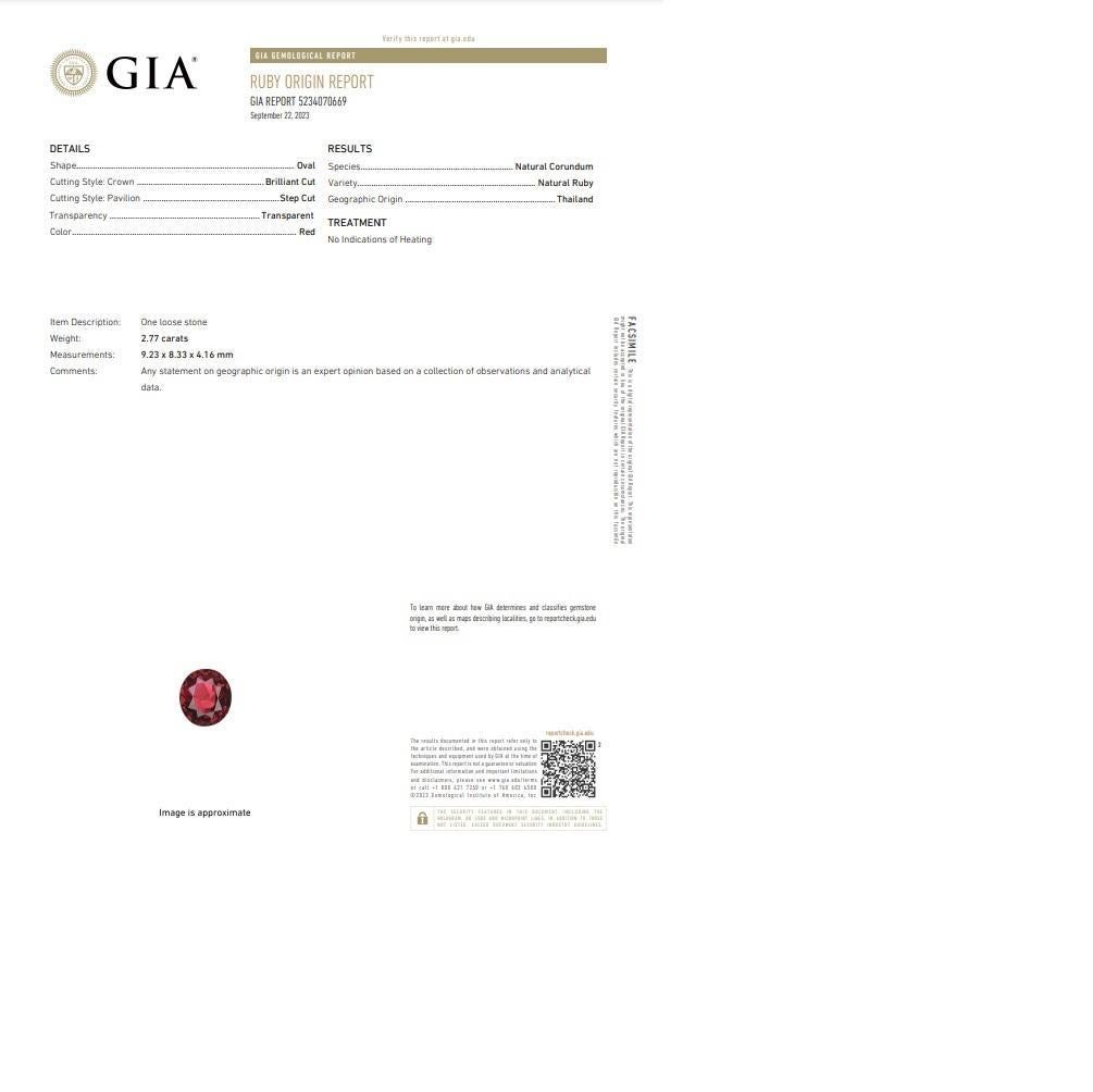 Bague en or blanc avec rubis thaïlandais non chauffé de 2,77 carats et diamants, certifiée GIA Pour femmes en vente