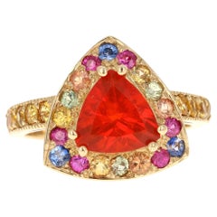2.77 Carat Trillion Cut Fire Opal Sapphire Yellow Gold Cocktail Ring