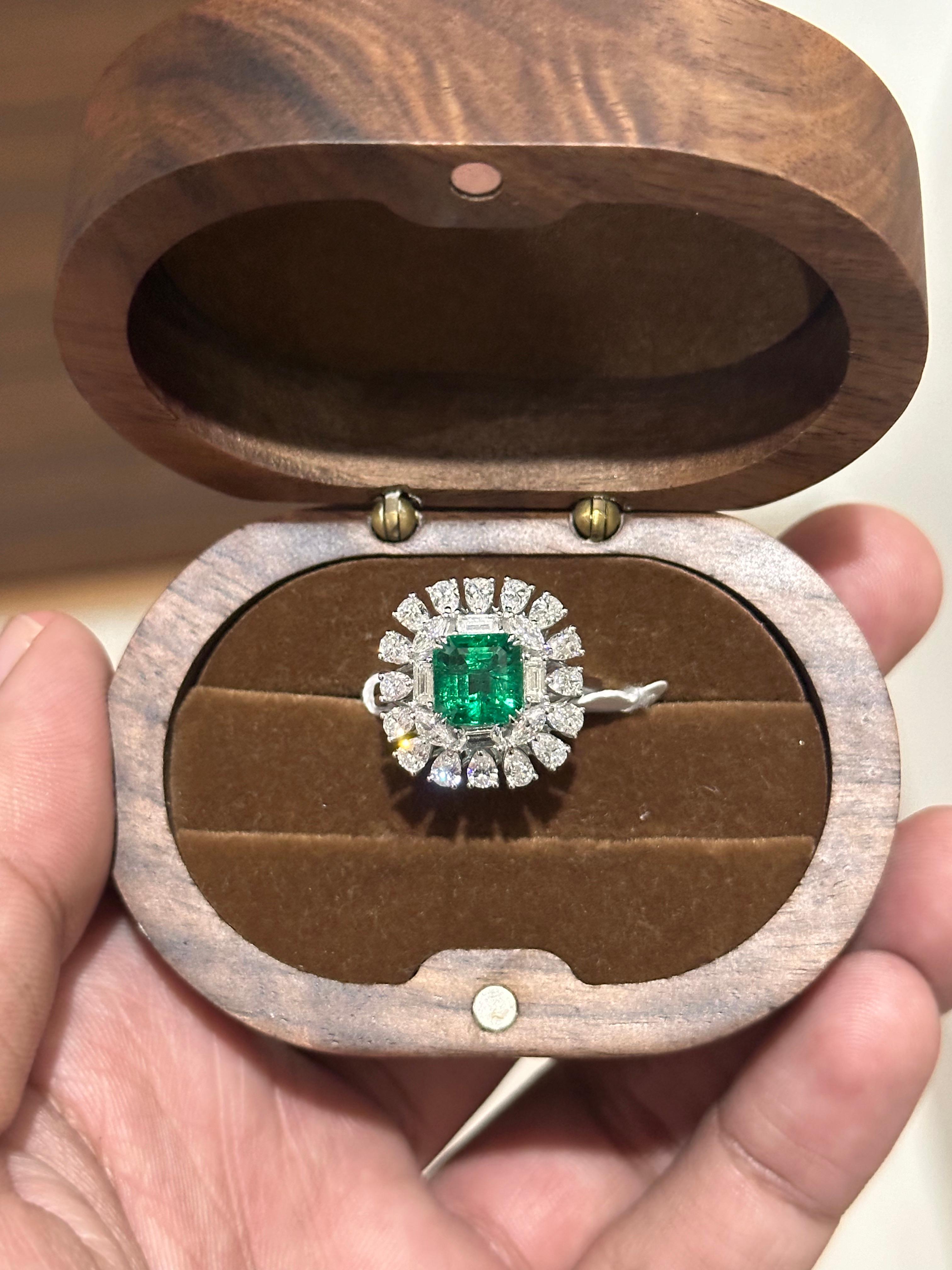 Emerald Cut 2.77 Carat Zambian Emerald Diamond Classic Ring For Sale