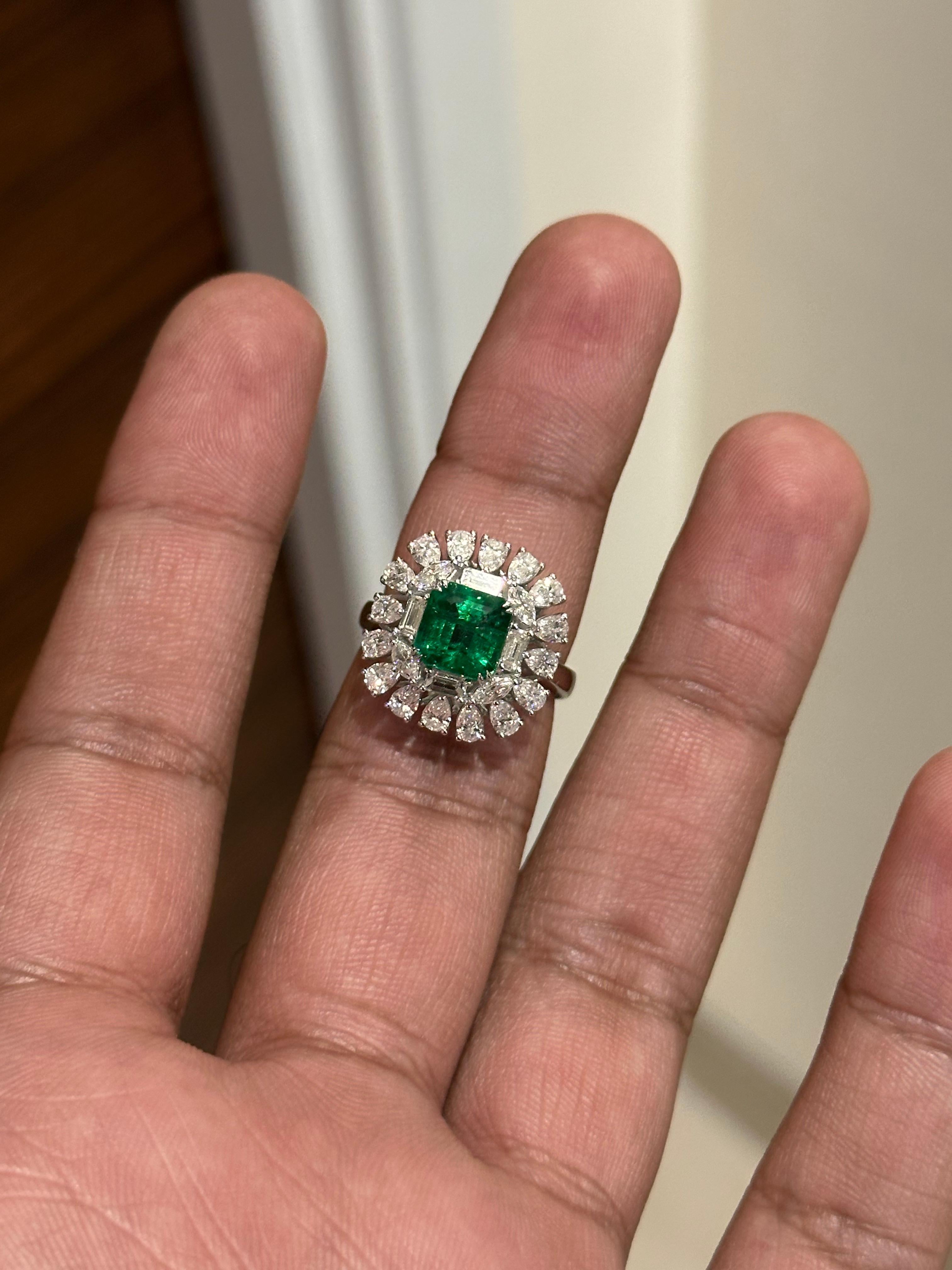 2.77 Carat Zambian Emerald Diamond Classic Ring For Sale 1
