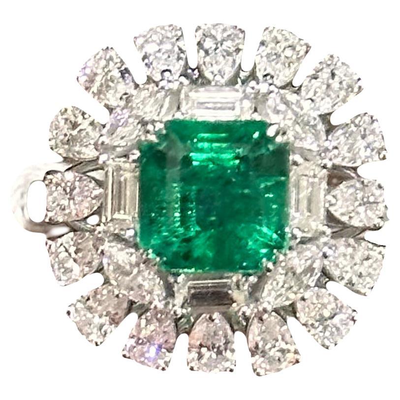 2.77 Carat Zambian Emerald Diamond Classic Ring