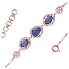Saphir bleu de 2,77 carats  Bracelet en chaîne avec diamants