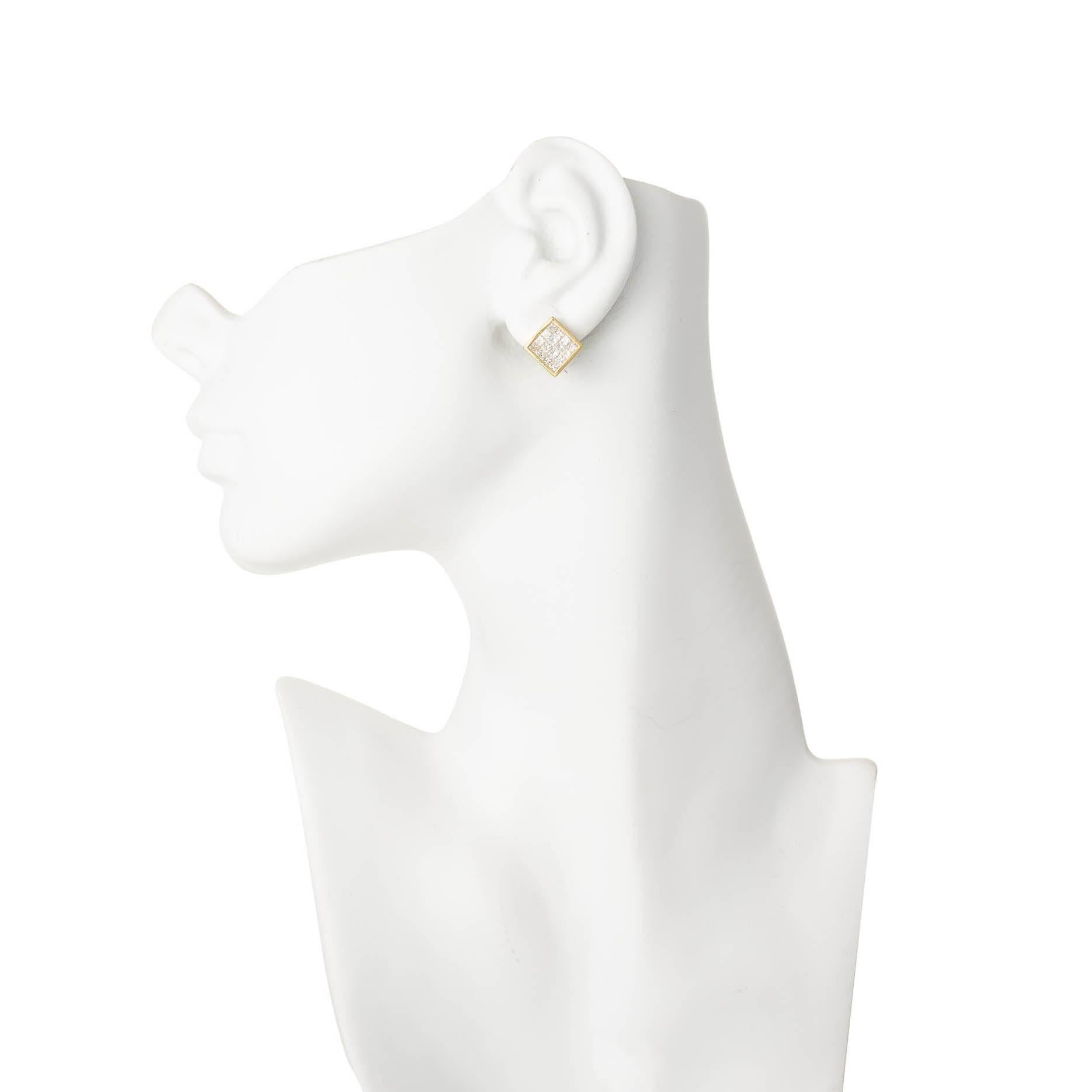 Modern 2.77 Color Princess Cut Diamond Gold Square Clip Post Stud Earrings For Sale